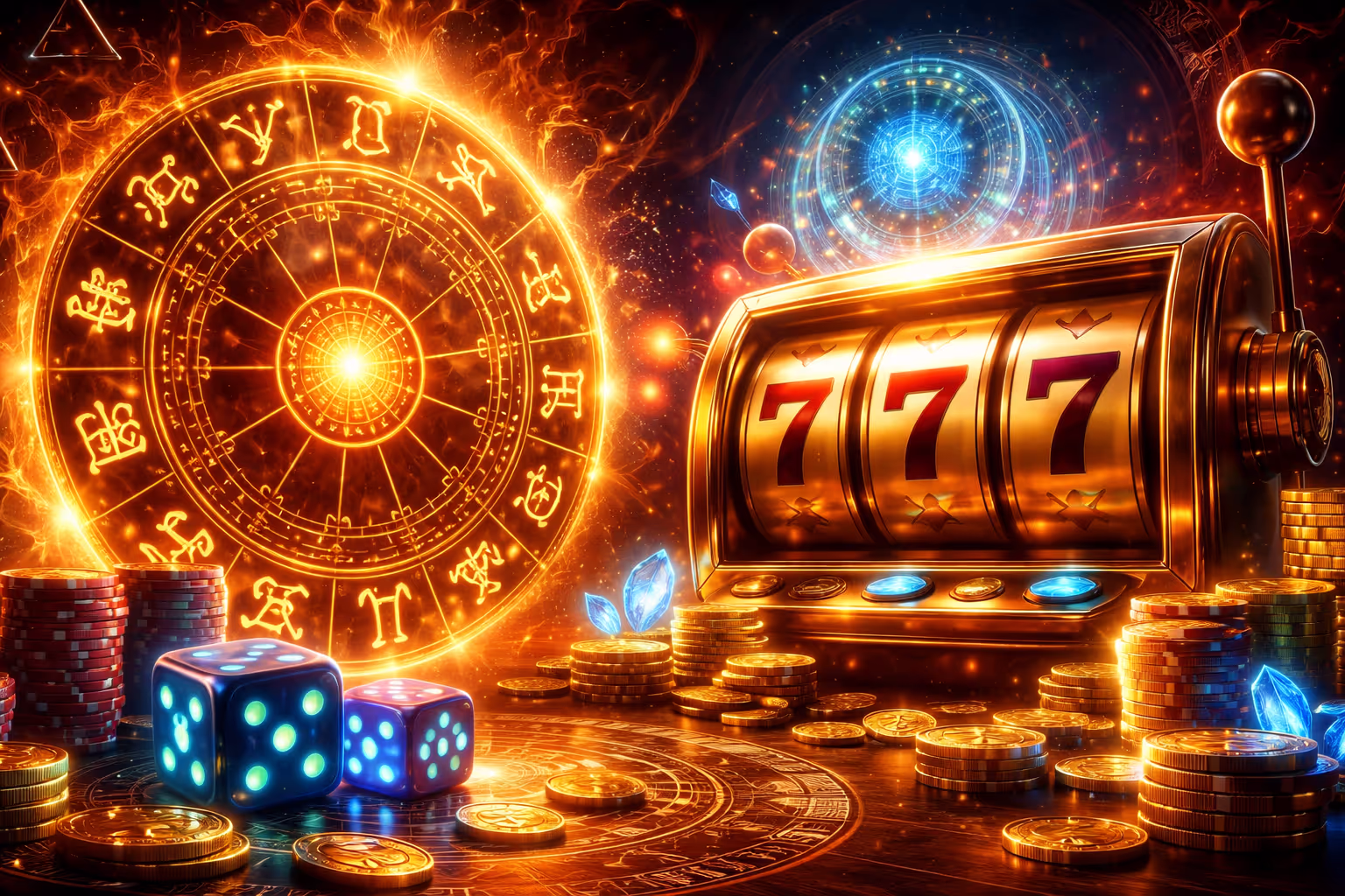 Kosmische Sterne, die sich ueber leuchtenden Online-Spielautomaten ausrichten